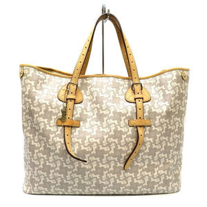 Celine Sulky Tote Bag Gray Canvas Horse Drawn Carriage Pattern See